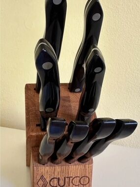 CUTCO USA Knife Set 8 Piece Knives with Knife Block Vintage Paring Spatula +